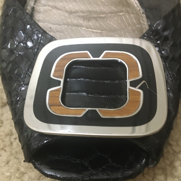 Sam Edelman Erica Flats Peep Toe Snakeskin Embossed Leather Slingback Black - Picture 5 of 13